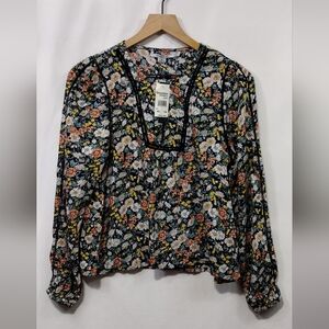 O'Neil Floral Babydoll Top Women's XS Multicolor Artsy Cottagecore Peasant